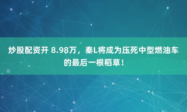 炒股配资开 8.98万，秦L将成为压死中型燃油车的最后一根稻草！